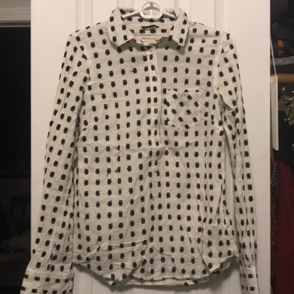 Black Pattern Button Down Pull Over Shirt - image 1